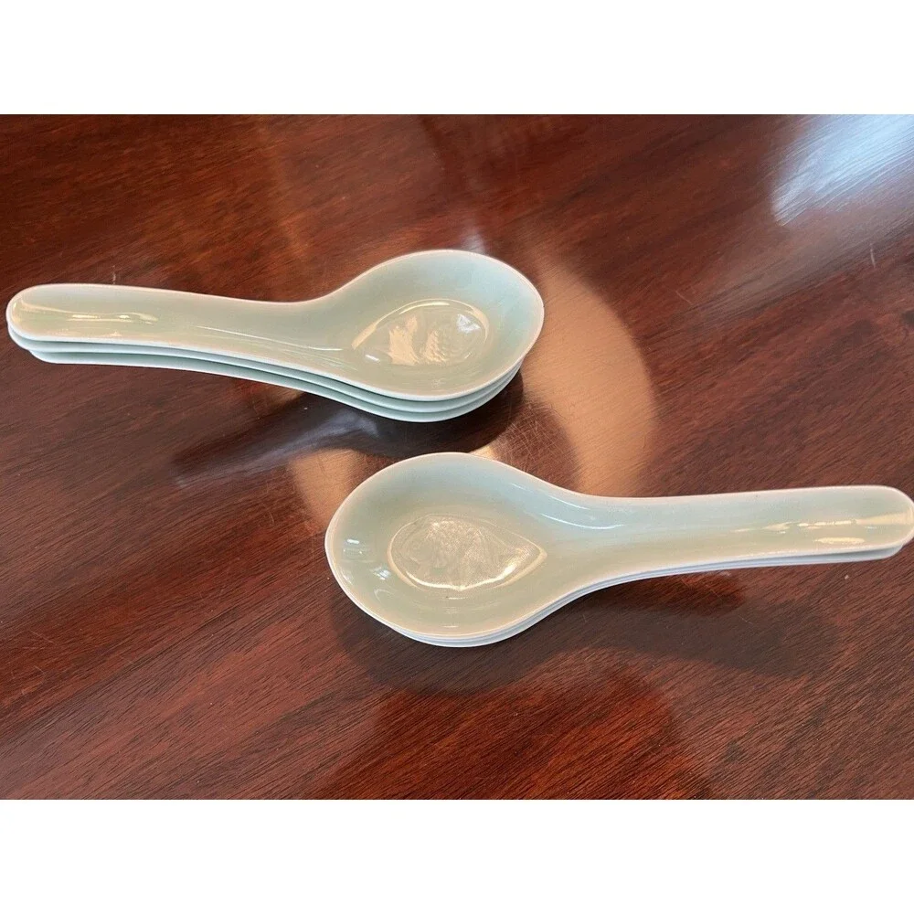 Longquan Celadon Koi Fish Rice Soup Bowls, Sauce Plates, Soup Spoons 18 Pieces